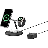 Belkin MagSafe-Compatible Charger, 3-in-1 Wireless Charging Station, Qi2-Certified 15W Wireless Charge for Apple iPhone 17 Series, Apple Watch, AirPods w/Non-Slip Base, 40W Included - Black