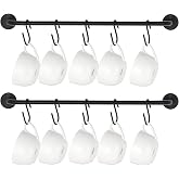 Mkono Wall Mounted Mug Holder, Coffee Cup Hanger Rack with 10 Hooks, 2 Pack | Kitchen Rod, Space Saving, Easy Assembly, Wall 
