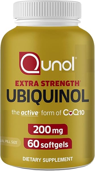 QUNOL UBIQUINOL COQ10 200MG SOFTGELS, POWERFUL ANTIOXIDANT FOR HEART AND VASCULAR HEALTH, ESSENTIAL FOR ENERGY PRODUCTION, NATURAL SUPPLEMENT ACTIVE FORM OF COQ10, 60CT SOFTGELS