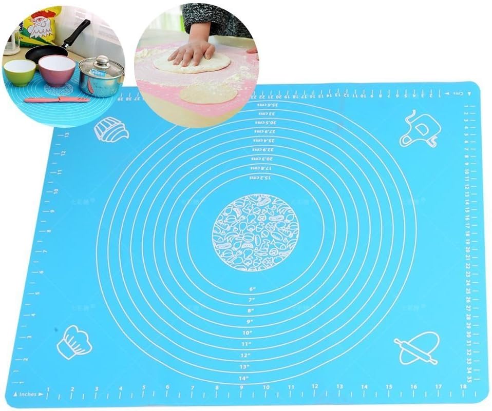 DYQWT Large Massive Pastry Fondant Silicone Work Rolling Baking Mat with Measurements GJD01,Blue
