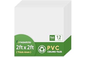 Fasarxiu 24"x24" White Drop Ceiling Tiles Waterproof High-Grade PVC Ceiling Tiles 2x2 Fire-Rated - Easy Drop-in Installation - Case of 12 (48 sq. ft.)