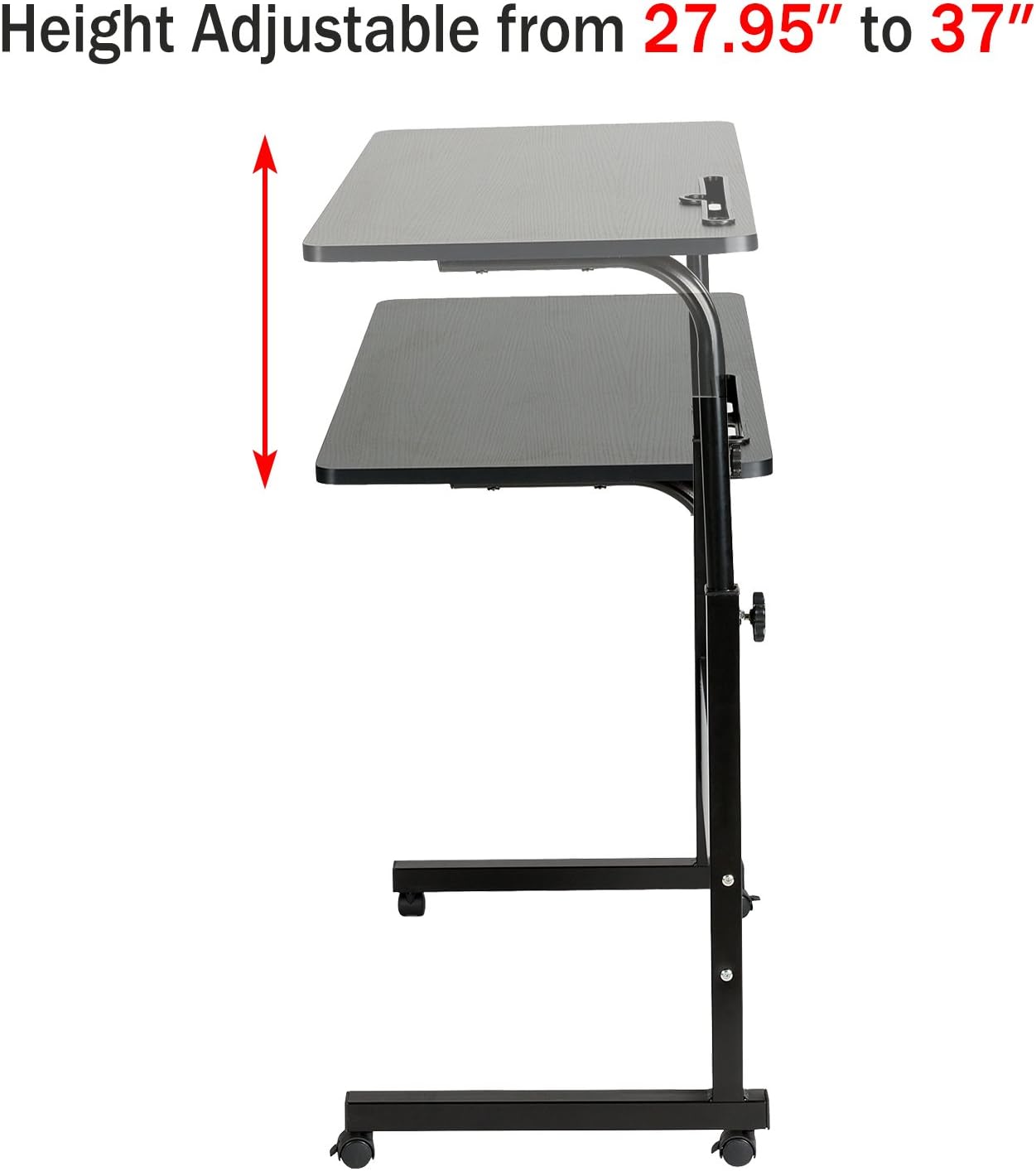 DOEWORKS Side Table, Adjustable Laptop Stand Portable Cart Tray Side Table, Black Studying Desk: Home & Kitchen