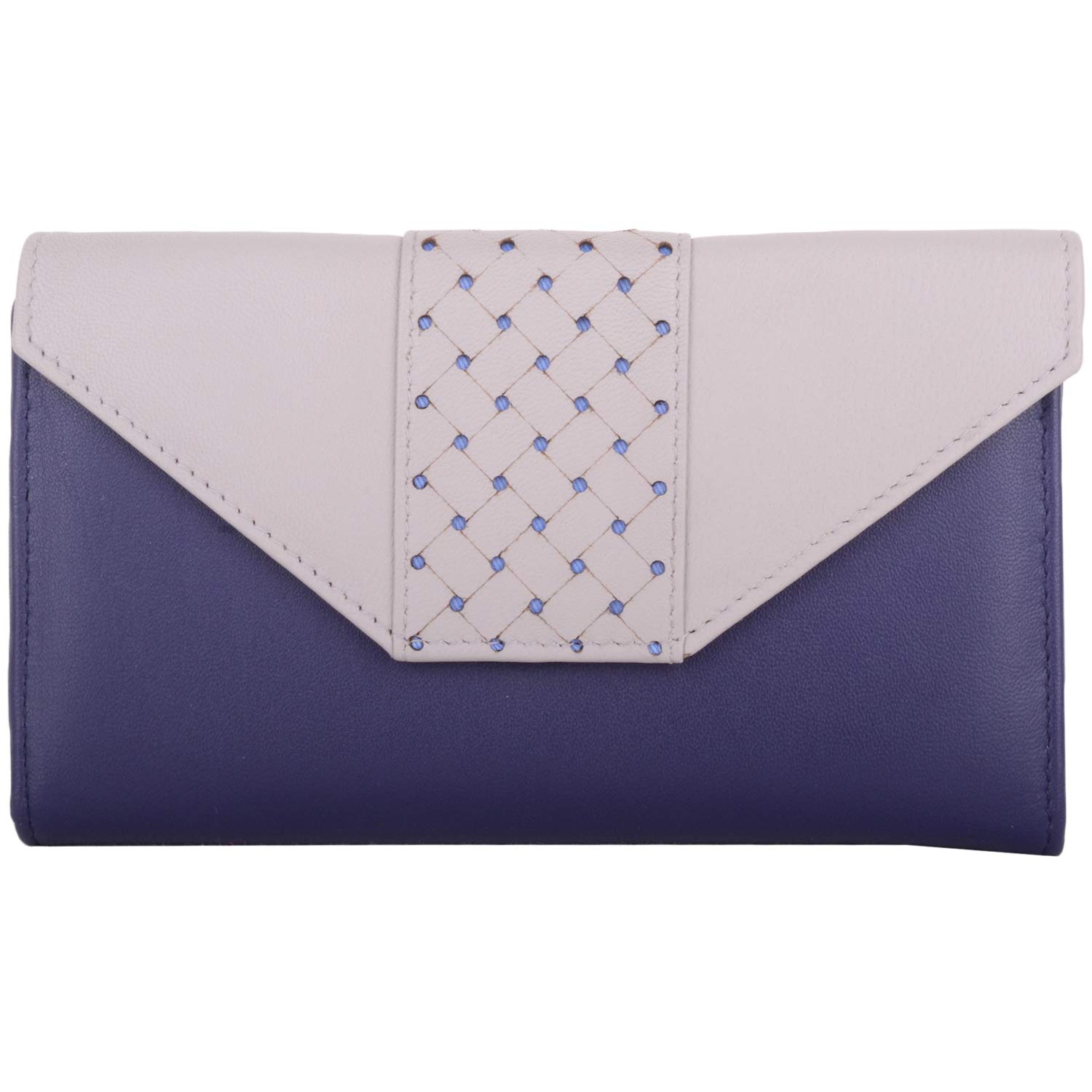 Womens RFID Protected Soft Leather Credit Card/Money Purse with Contrast Colour Panel - Purple/Ivory