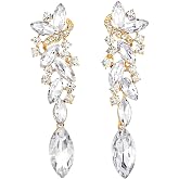 Art Deco Wedding Bridal Party Rhinestone Marquise Cluster Chandelier Long Dangle Statement Earrings