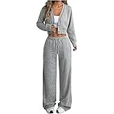 Verdusa Womens Sweatsuit Sets Two Piece Lounge Travel Sets Long Sleeve Button Down Crop Top and Straight Pants