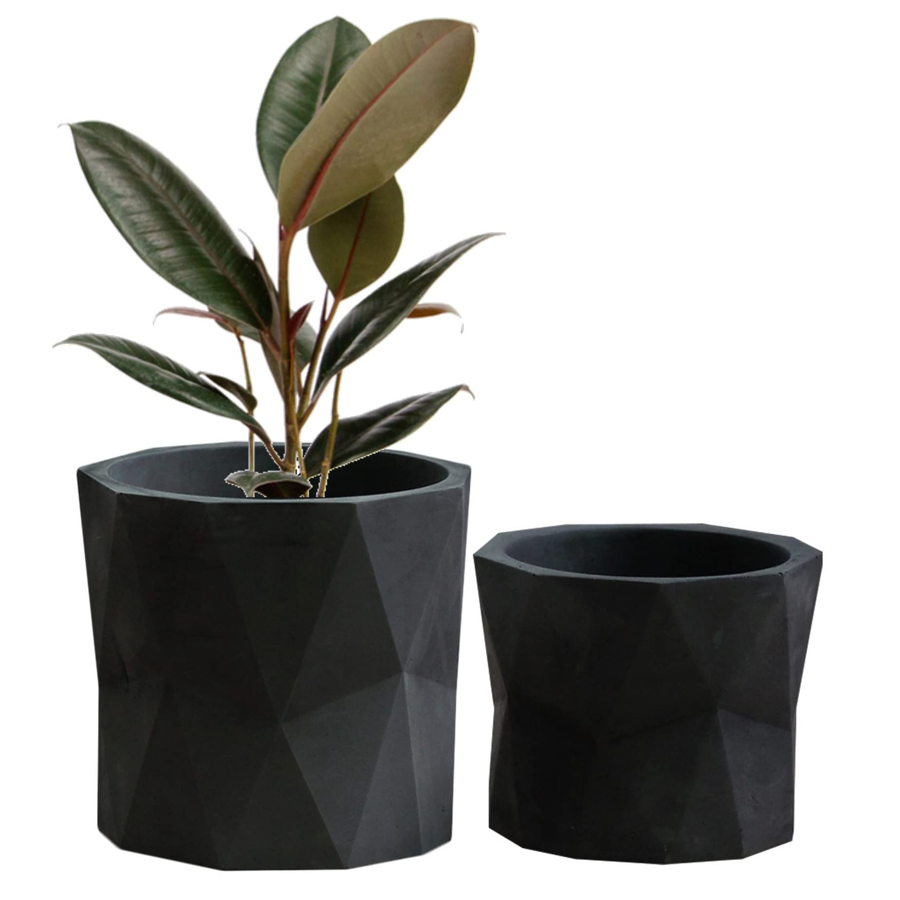 Olly & Rose Designer Geometric Plant Pots Garden Planters Set 2 Indoor Outdoor plant flower pot set (Matt Black)