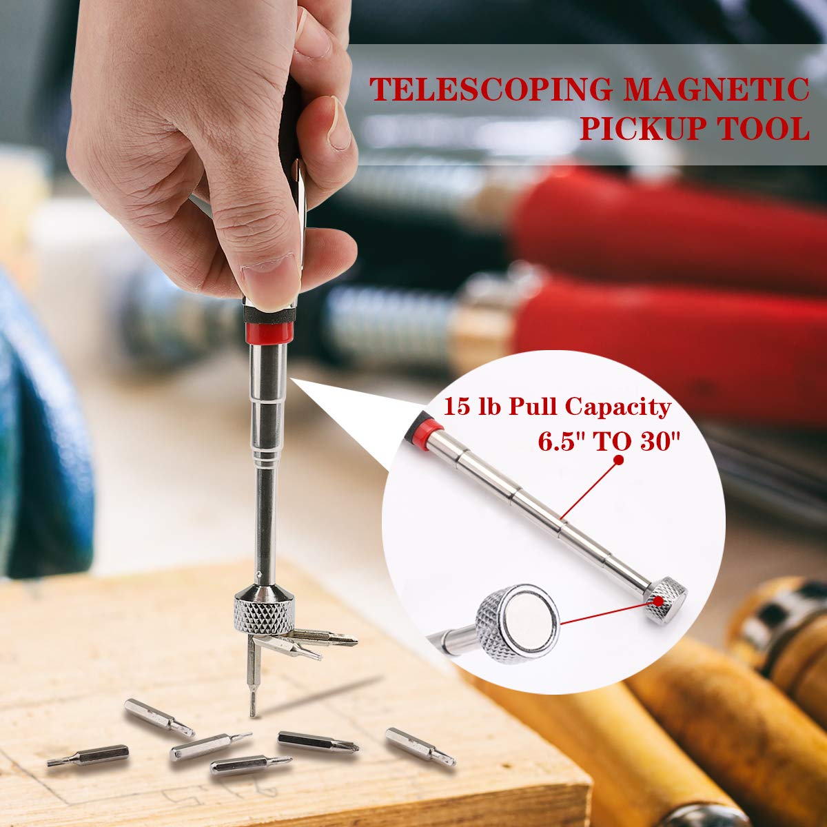 Morpilot Set di Telescopico Ispezione Regolabile di 360 Gradi, Pick-up Telescopico Magnetico e Polsino Magnetico con 15 Magneti Forti per Viti Regalo per Il Fai da Te Strumento Tuttofare