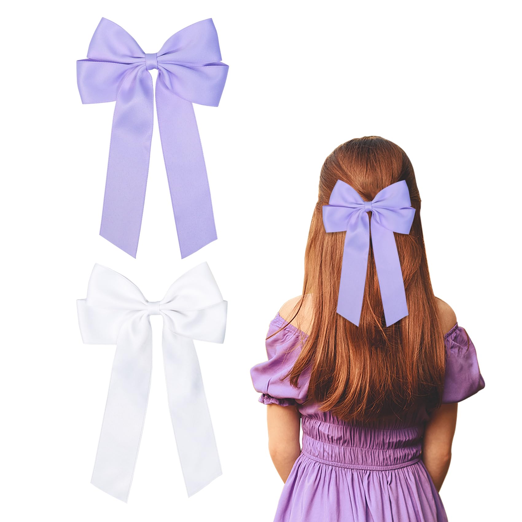 Nideen 2 Pack Bow Hair Clips, Pink & White, Size 11× 20cm/4.33× 7.87 inches, Women & Girls, 2 Count