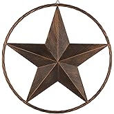 Ontrip 17" Large Metal Barn Star Circle Rustic Style Outdoor Decorative Vintage Texas Lone Star Dark Brown Western Home Decor