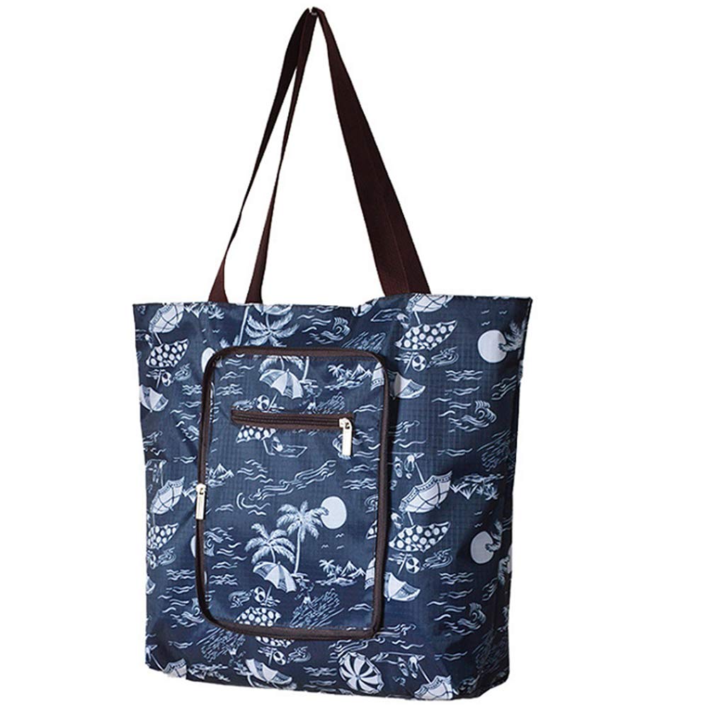 Millya Creative Waterproof Foldable Large Shopping Bag Travel Recycle Bag with Side Pocket (Sea Vacation)