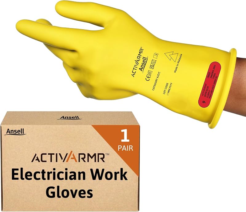 Ansell ActivArmr Electrician Work Gloves Size L 1000V Class 0 Natural Rubber