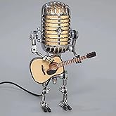 Vintage Microphone Guitar Lamp, Cool Guitar Gifts for Music Lovers and Player, USB Plug in Powered, Retro Decorations for Home, Bar, Office