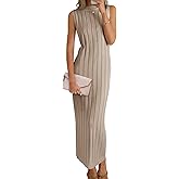 Wenrine Womens Sleeveless Sweater Dress Mock Neck Ribbed Knit Fall Tank Maxi Dresses