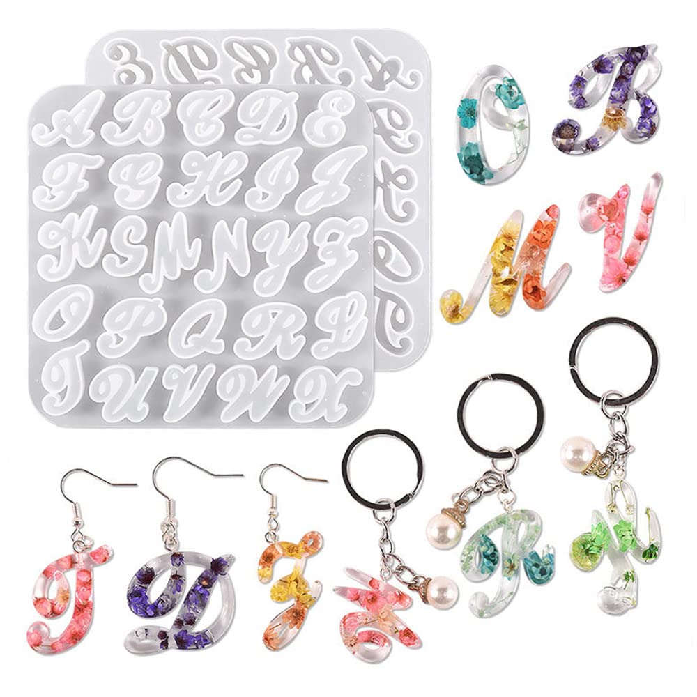 Nifocc Alphabet Resin Mold Reversed Alphabet Casting Mold Fancy Letter Keychain Silicone Mold Earrings Jewelry Crystal Epoxy Mould for DIY Crafts Keychain Charms