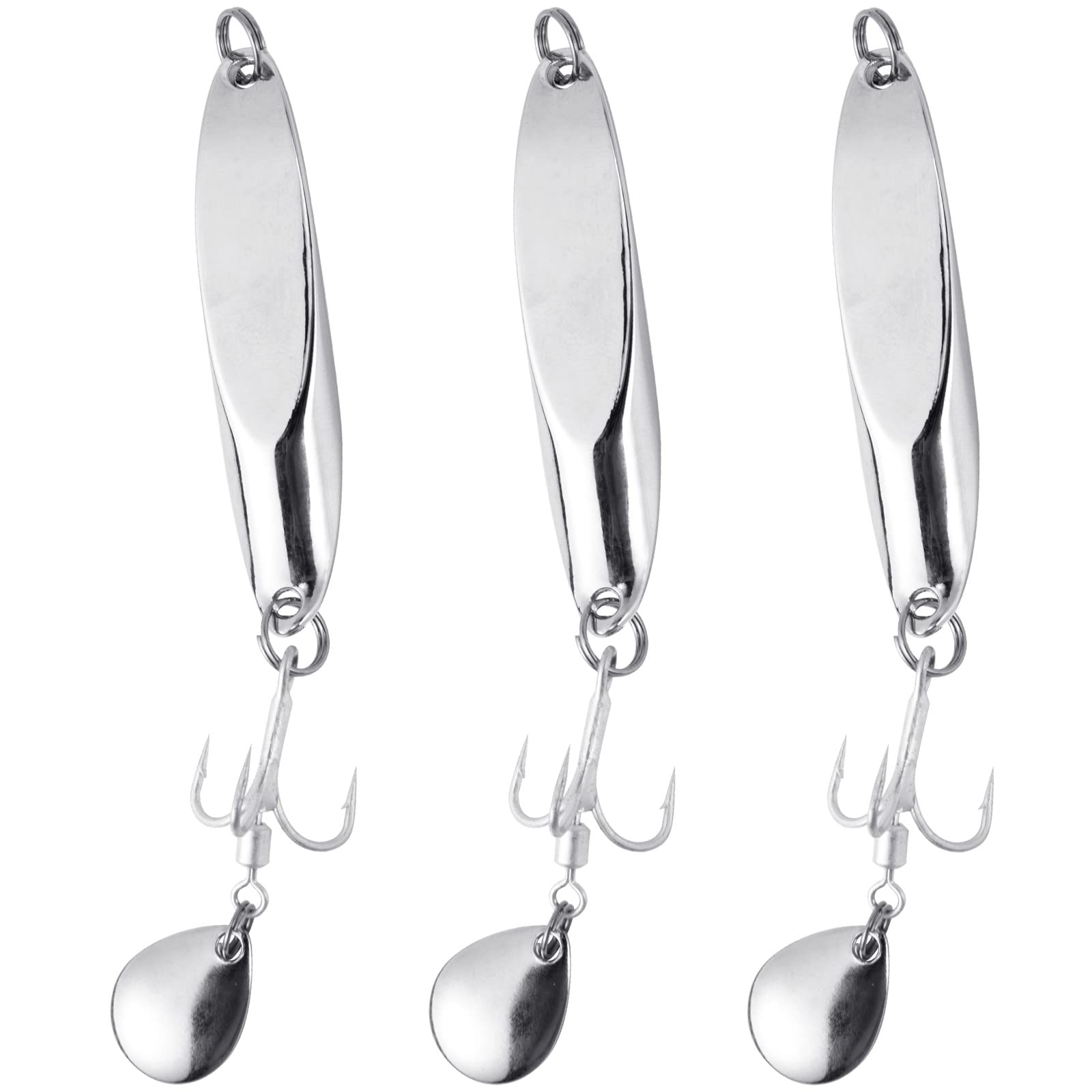 Dr.Fish 10g Sea Fishing Silver Spoons (Dexter Wedge) Metal Jig Spoon with Noise Blade Treble Hook Long Cast Spinnerbait for Mackerel Trout Salmon Bass