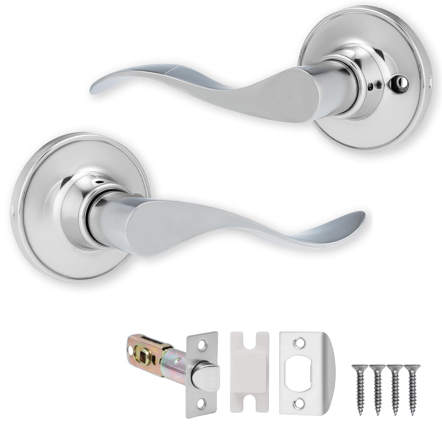 XFORT Cabriole Passage Knob Set Polished Chrome, Door Knob for Internal Wooden Doors, Complete Set with Tubular Latch