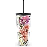 Tervis Kelly Ventura - Floral Collection Made in USA Double Walled Insulated Tumbler Travel Cup Keeps Drinks Cold & Hot, 24oz with Straw Lid, Heather Rose