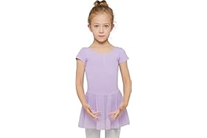 MdnMd Toddler Ballet Leotards for Girls Dance Leotards with Skirt Gymnastic Ballerina Outfit Dress Classic Short Sleeve