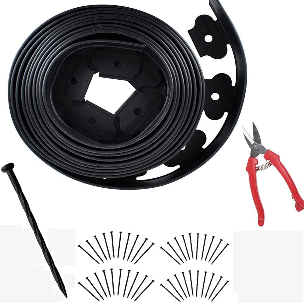 Photo 1 of Citrine Garden Landscape Edging Kit, Include 40ft Length Black No Digging Garden Edging Coil, 40 Durable Spiral Spikes,Free Garden Pruning Scissors