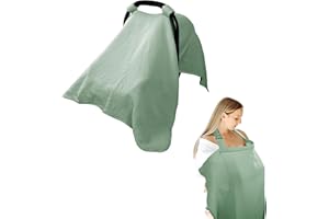 Hooyax 2-in-1 Baby Car Seat Cover & Nursing Cover, 100% Muslin Cotton, Breathable Car Seat Canopy and Privacy Breastfeeding Cover, Green