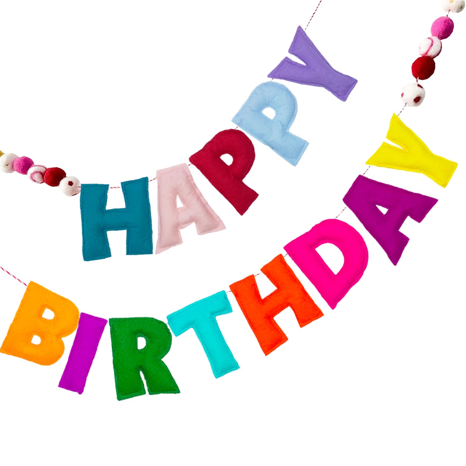 Pre-Strung Happy Birthday Banner - Felt Ball Garland - HAPPY BIRTHDAY Garland, Rainbow Birthday Decorations, Personalized Sign for Decor, Party Decor, Photo Prop (Blue) — image 1