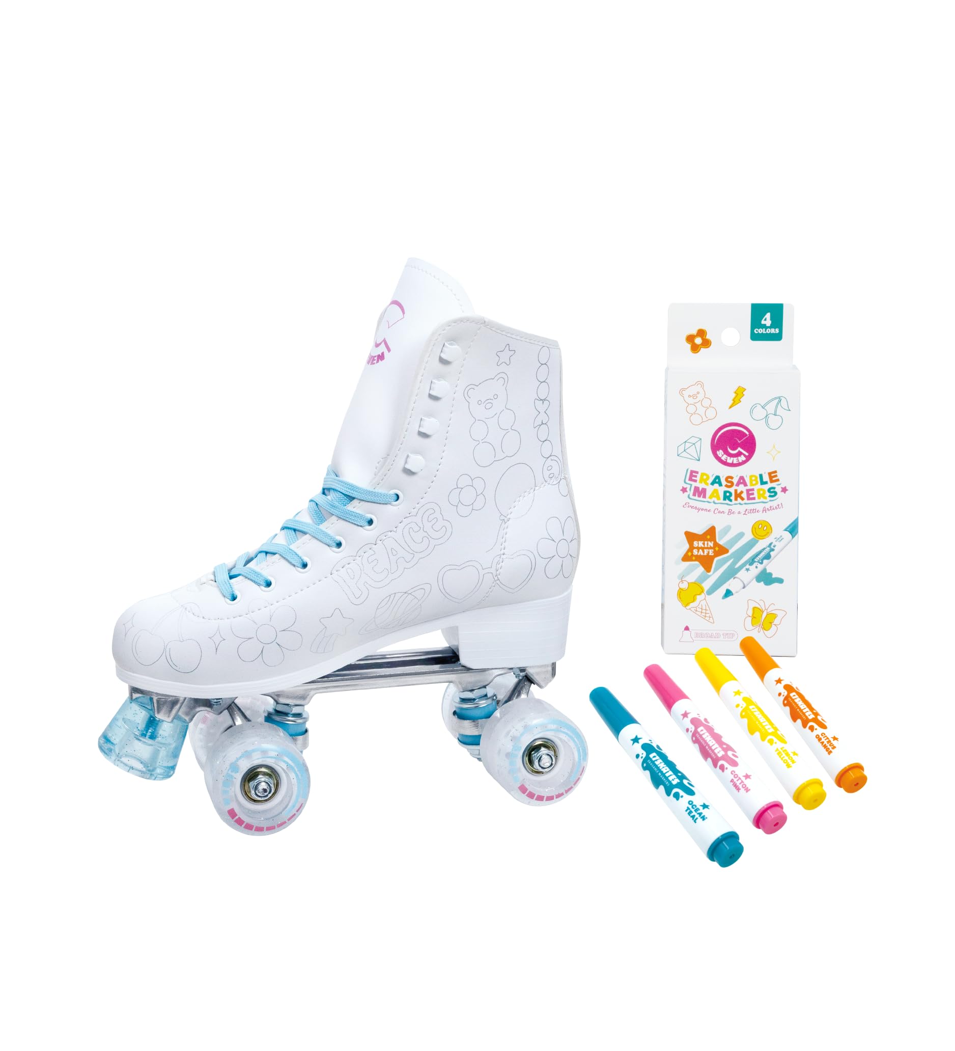C SEVEN C7skates Colorable Roller Skates – Customizable Color Me Quad Skates with Erasable Markers – Fun DIY Design for Kids & Adults (Color Me, Women's 5 / Youth 4) Image