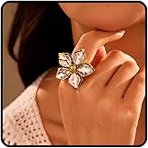 TMDSHS Flower Ring, Gold Silver Mixed Metal Chunky Flower Rings For Women Dainty Fashion Ring Floral Hibiscus Adjustable Waterproof Non Tarnish Stainless Steel Jewelry Gift