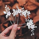 Casdre Flower Bridal Hair Pins Pearl Bride Wedding Hair Accessories Rhinestone Hair Piece for Women and Girls(Pack of 3) (A Silver)