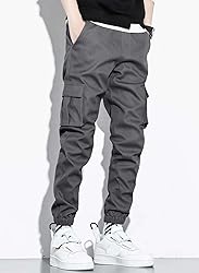 JMIERR Mens Casual Cargo Pants Elastic Waist