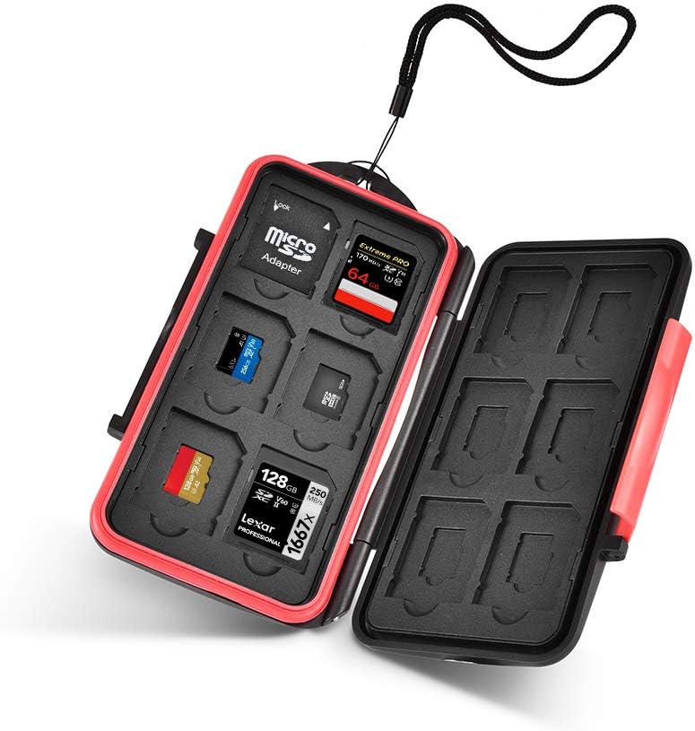 UTEBIT SD Card Holder Water-Resistant Memory Card Carrying Cases Professional Anti-shock SD Card Case Mass Storage Memory Card Case Lanyard for 12 SD Cards + 12 Micro SD TF Cards