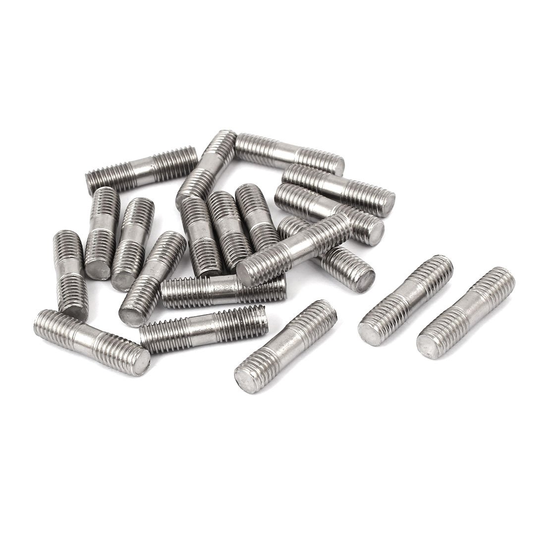 Sourcingmap M8x30mm 304 Stainless Steel Double End Thread Stud Teeth Rod Silver Tone 20pcs
