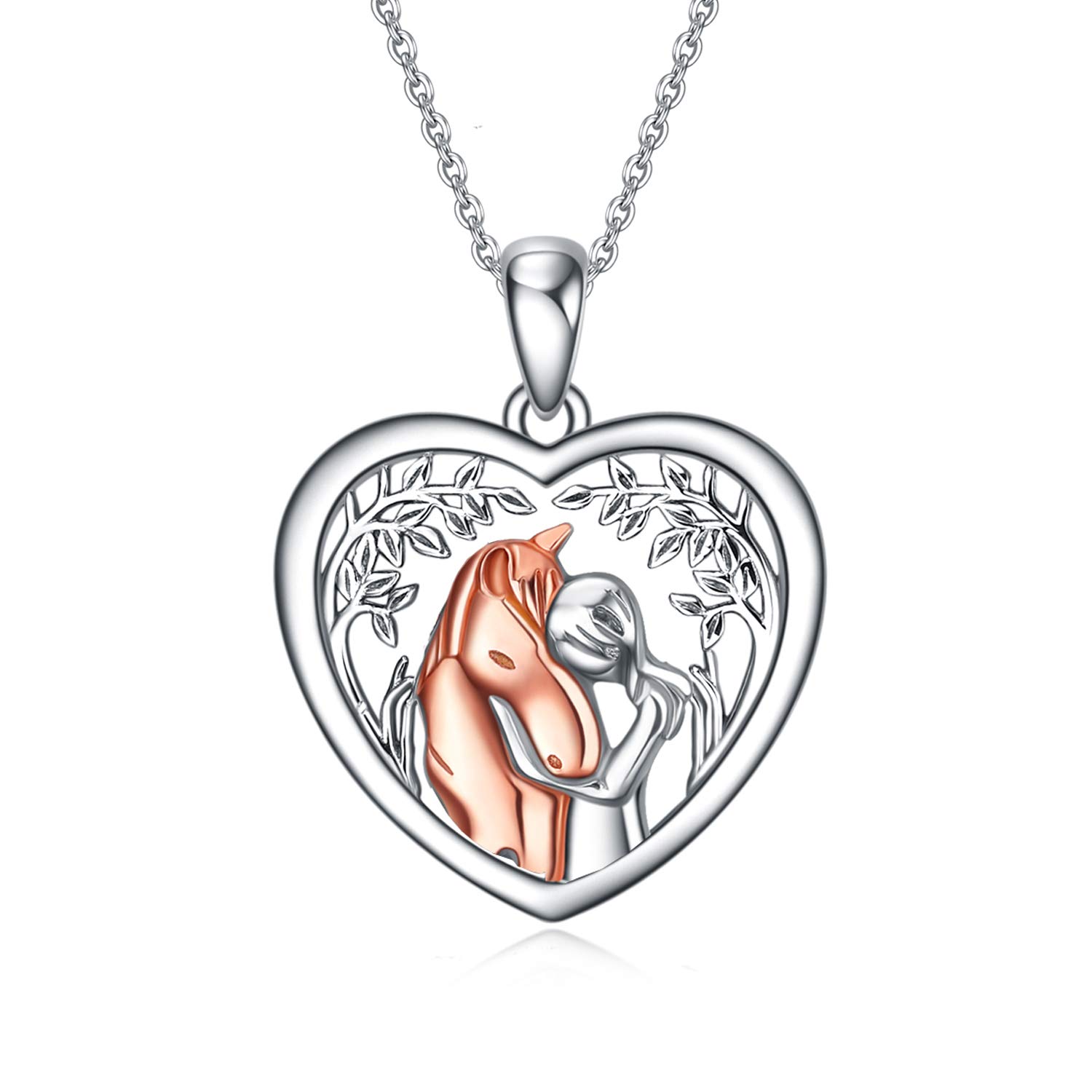 925 Sterling Silver Horse Pendant Necklace Girls Hug Horse Gift for Girls Boys Horse Lovers, Sterling Silver, rose horse
