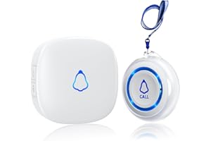 AKOYU Wireless Caregiver Pager Call Button Nurse Alert System Call Bell 1500 Feet for Home/Elderly/Patient/Disabled Monitoring Emergency SOS Alarm 1 Waterproof Transmitter 1 Receiver