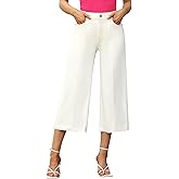 GRAPENT Jean Capris for Women Wide Leg Jeans High Waisted Seamed Front Raw Hem Denim Capri Pants Stretchy