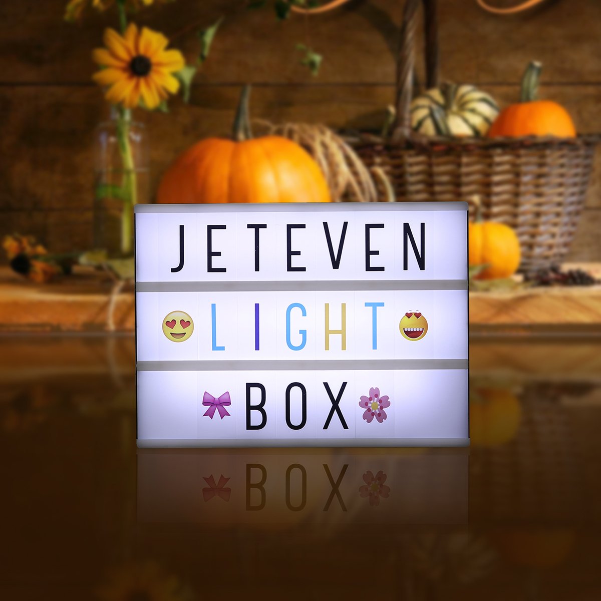 Jeteven Cinéma Boîte Lumineuse A4 Enseigne Lumineuse LED avec 210 Lettres et Symboles Décoration Chambre Mariage Fête