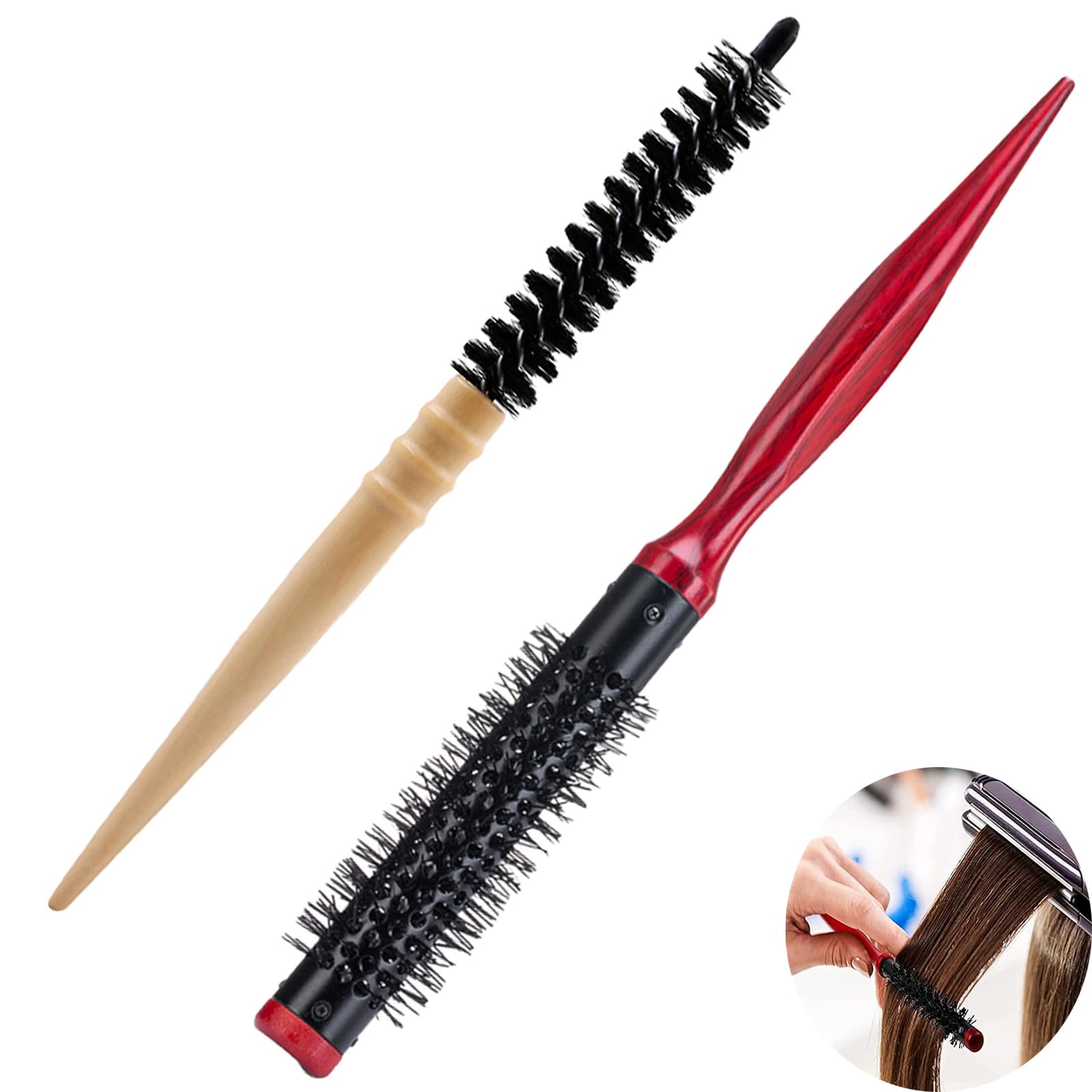 2pcs Small Round Hair Brush, Small Round Brush for Short Hair, Rounding Brushes Hairs Mini Hairs Brushes Rounding, Mini Roller Hairbrush Wooden Curling Comb for Men Women Reduce Static Roller Comb
