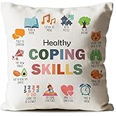 CosxHabitat Mental Health Pillow Covers 18x18, Boho Classroom Decor, Healthy Coping Skills Psychology Decorative Throw Pillow Covers for Therapy School Counselor Office Calm Down Corner