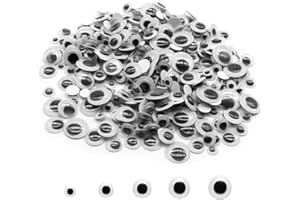 FKEYTO Black Wiggle Googly Eyes with Self-Adhesive, 6mm 8mm 10 mm 12mm 15mm Mixed Packaging (300)