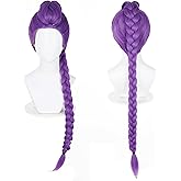 Probeauty Purple Braid Wig for Women, Long Purple Cosplay Wig with Detachable Braids for Halloween Costume Party