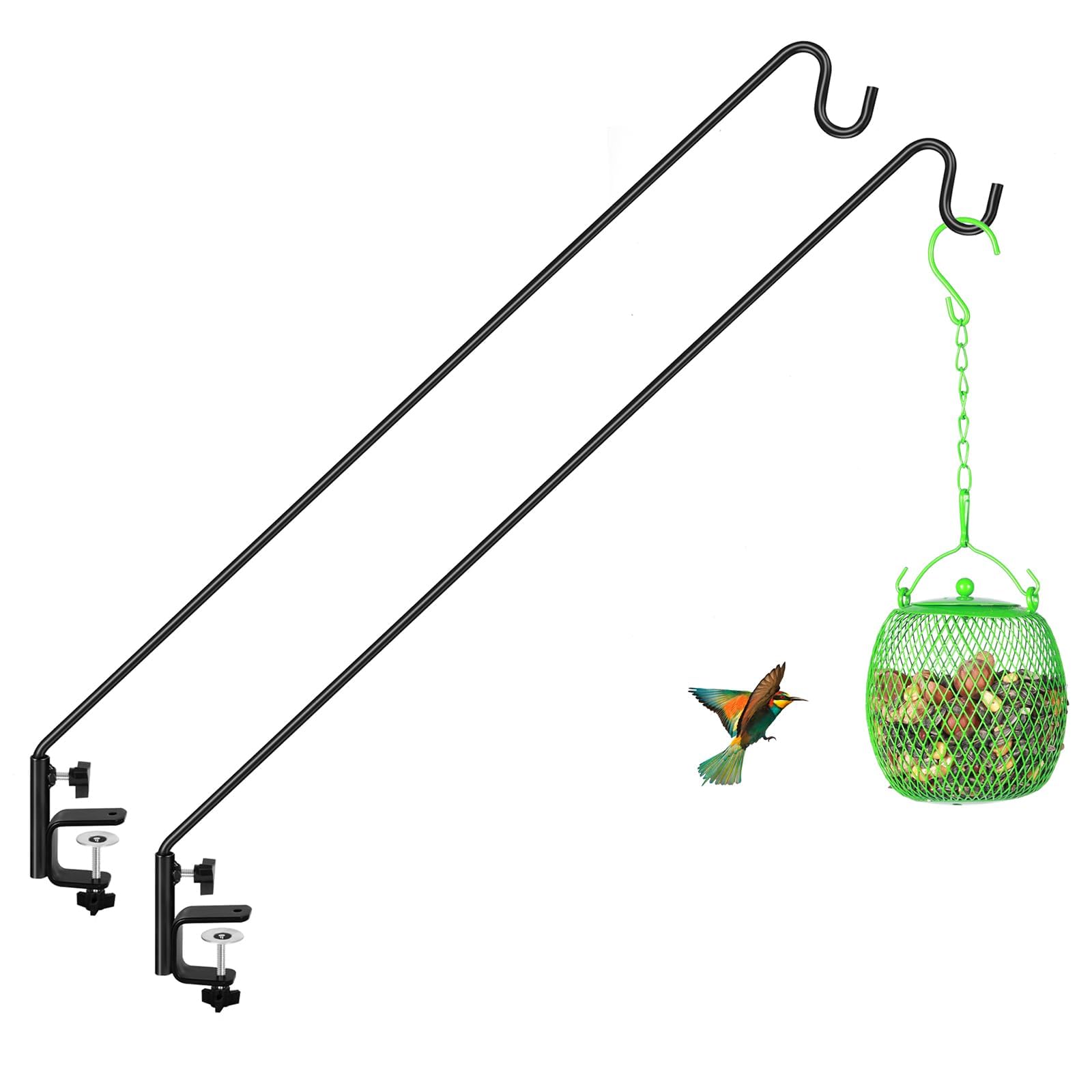 ERYTLLY 2 Packs 3 Inch Clamp 28" Long Deck Hook Wall Pole Wall ounted Deck Hook Extensible and Adjustable Wal!Bracket for Hanging Bird Feeder,Plants,Wind Chimes Image