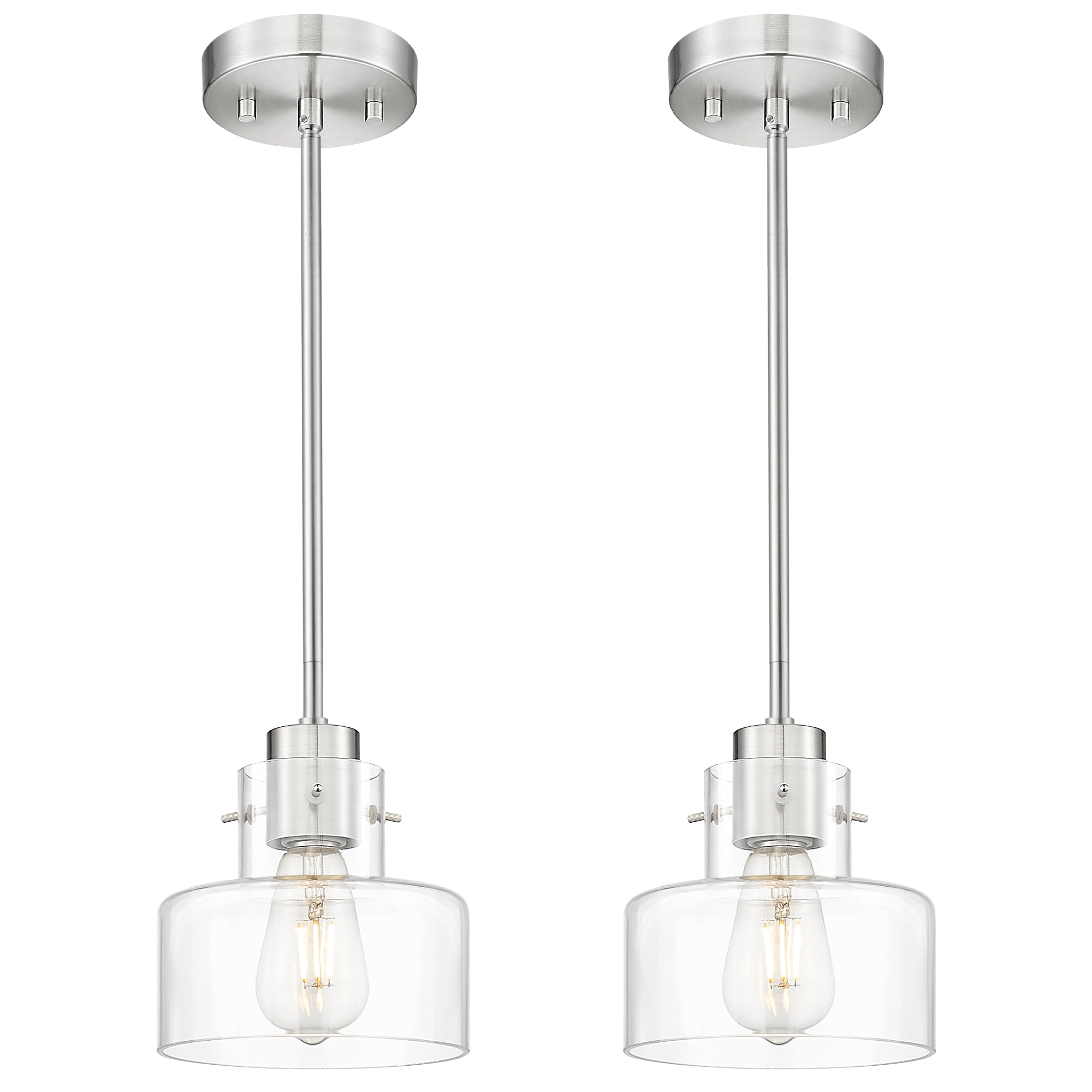 Photo 1 of METWET 2 Pack Pendant Lights Kitchen Island, 6" Brushed Nickel Pendant Light Fixtures Over Island with Clear Glass Shade, Modern Kitchen Island Lighting for Dining Room Entryway, PL124-BN-G-2PK