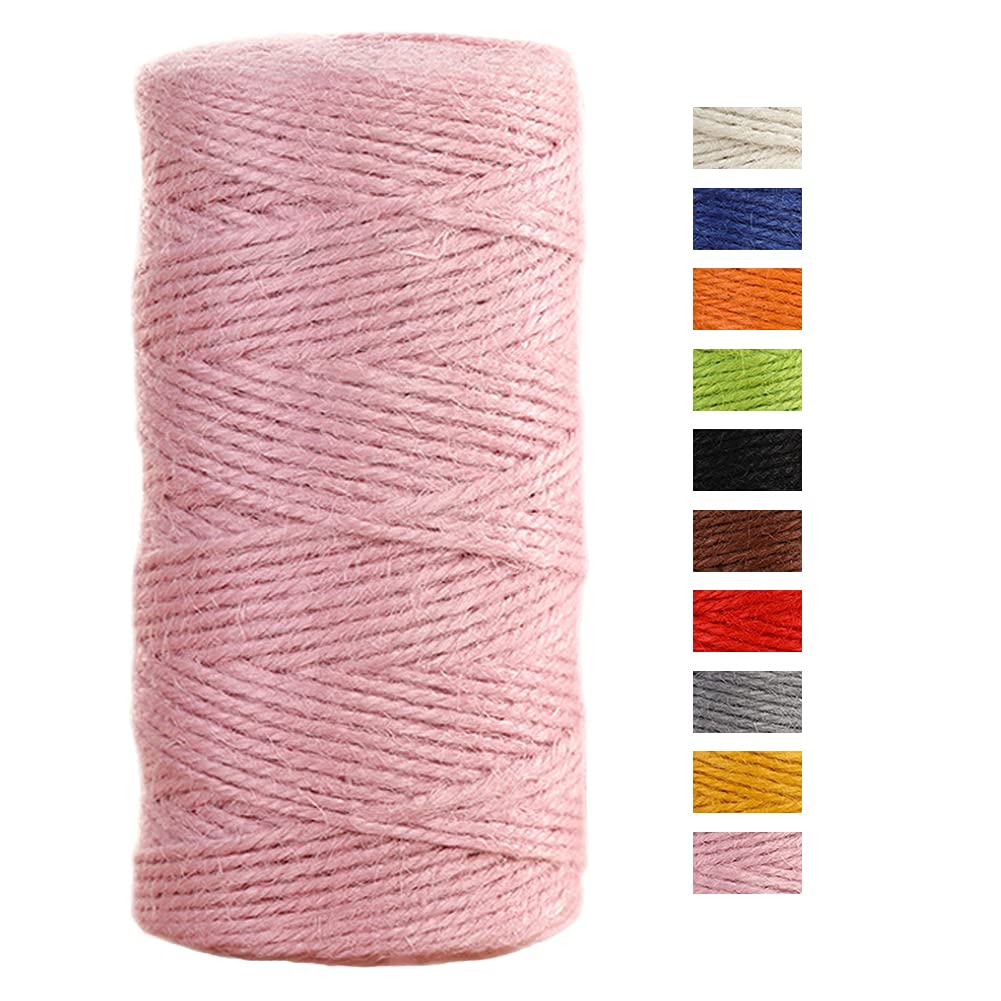JeogYong jute Twine String 2mm x 100m Natural Colored 3-ply Garden Twine Kitchen Cord Thick Rope for Decoration, Floristry, DIY Arts & Crafts, Bundling, Wrapping Gifts (Pink)