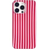 Reoomukk Cute Striped Phone Case Compatible with iPhone 16 Pro Max 6.9",Aesthetic Trendy Retro Stripe Pattern Chic Pretty Stylish Protective Girls Women Cover for iPhone 16promax-Red Pink
