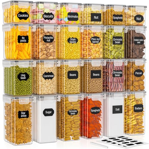 PurKeep Lot de 24 boîtes de conservation hermétiques avec couvercle, sans BPA, pour farine, sucre, céréales et accessoires de pâtisserie, 33,6 l