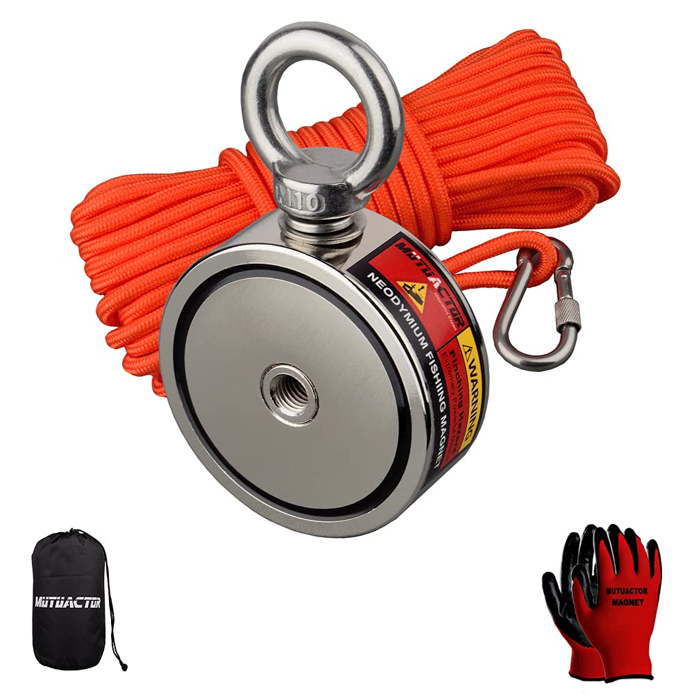 MUTUACTOR Combination of powerful fishing magnets with 320kg pulling force, N52 neodymium retrieval magnet with durable 20m rope, for fishing and magnetic retrieval