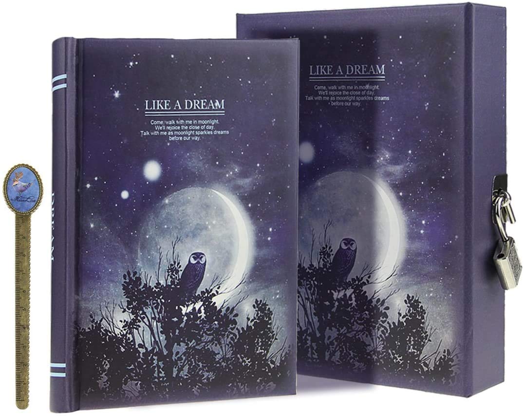 A5 Vintage Leather Journal with Combination Lock Digital Password Journal with Bookmark Pen Loop Retro Privacy Notebook Writing Travel Diary Locking Journal, 100 Sheets (Style 4-Owl(14*10.5cm))