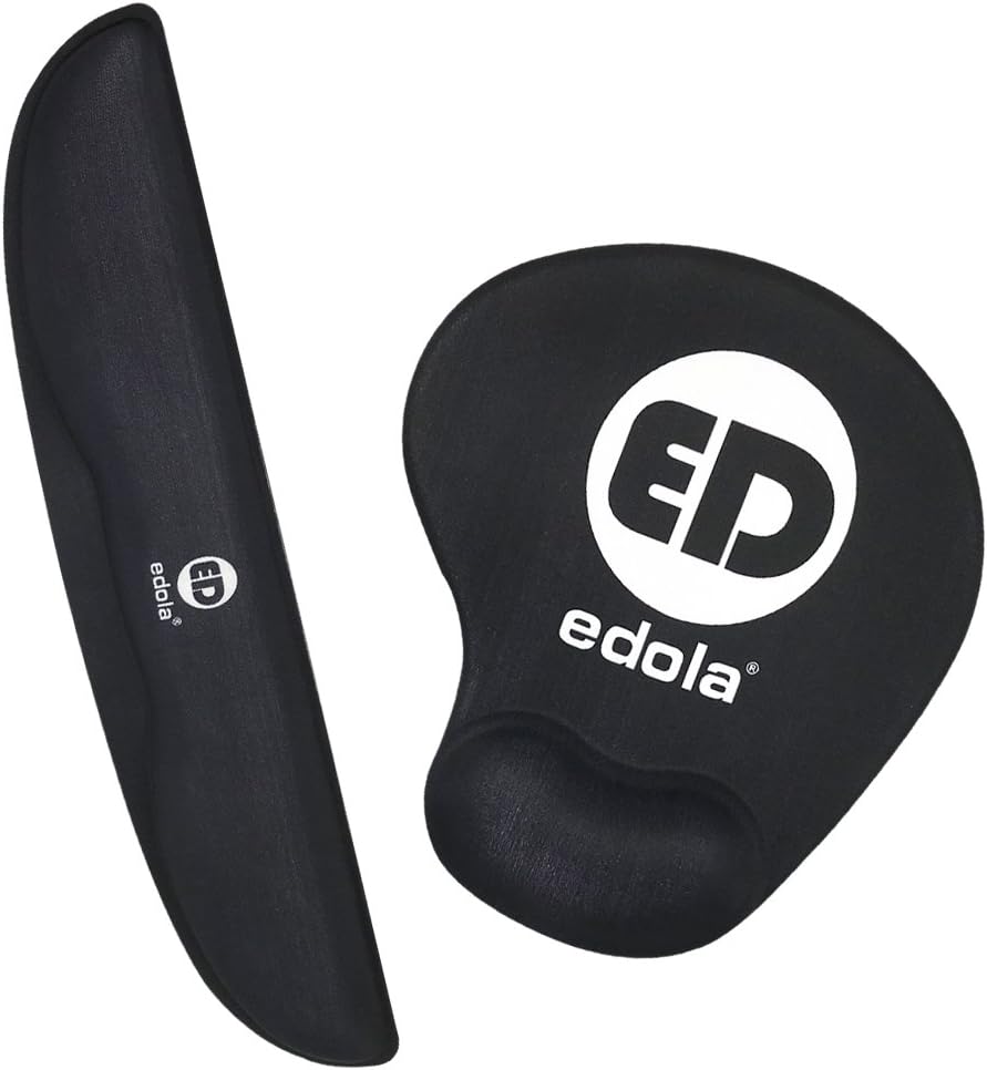 Ergonomic Keyboard and Mouse Pad, edola Nonslip Memory Foam Mouse Pad Wrist Support Keyboard Pad with Wrist Rest Cushion for Computer - Effective Protection for RSI & Carpal Tunnel - Black