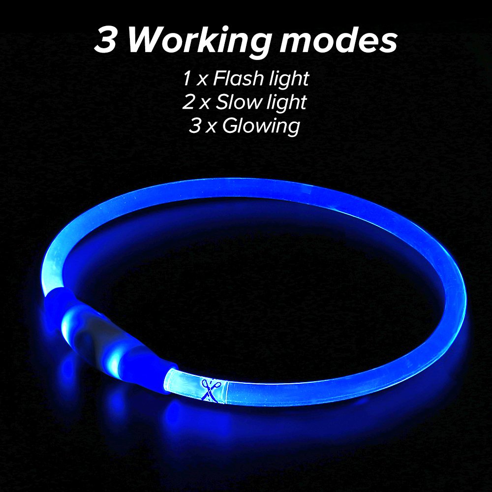 Illumifun Led Dog Collar, USB Rechargeable TPU Cuttable Light Up Collar Make Your Dogs Seen & Safe in the Dark (Royal Blue)