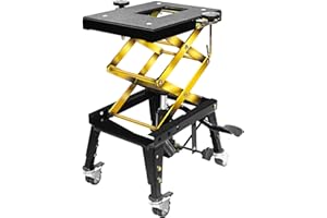 350 Lbs Motorcycle Lift Jack Table, Hydraulic Foot-Operated Scissor Lift Jack for Bike, Motorcycle Stand with 4 Wheels Black