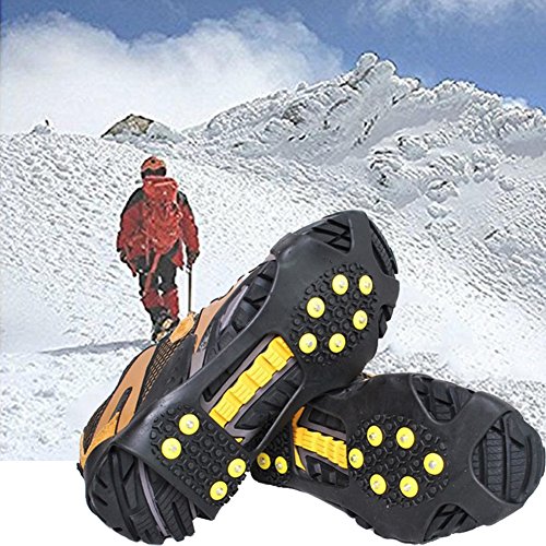 ink2055 Anti-Slip Crampon Snow Ice Climbing Spikes Gripper Cleats 10-Stud Shoes Cover - Black XL